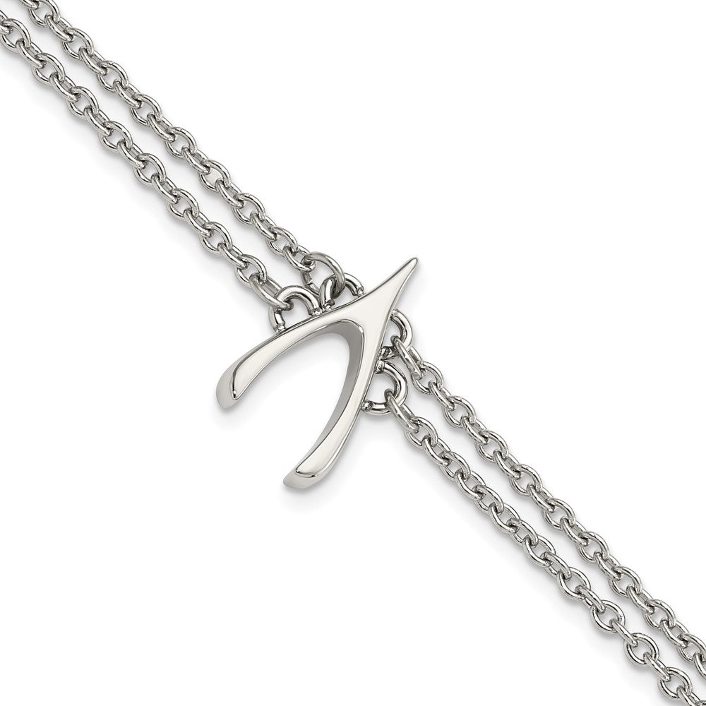 7.75 Inch Stainless Steel Polished 2-Strand Wishbone Bracelet