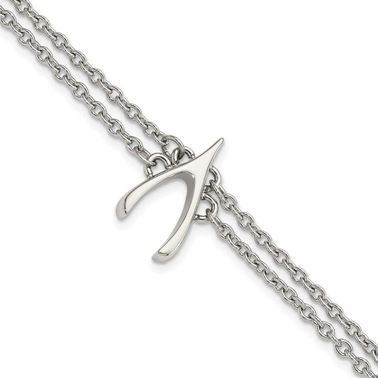 7.75 Inch Stainless Steel Polished 2-Strand Wishbone Bracelet