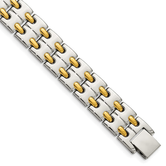 8.75 Inch Chisel Stainless Steel Polished Yellow Ip-Plated 8.5 Link Bracelet