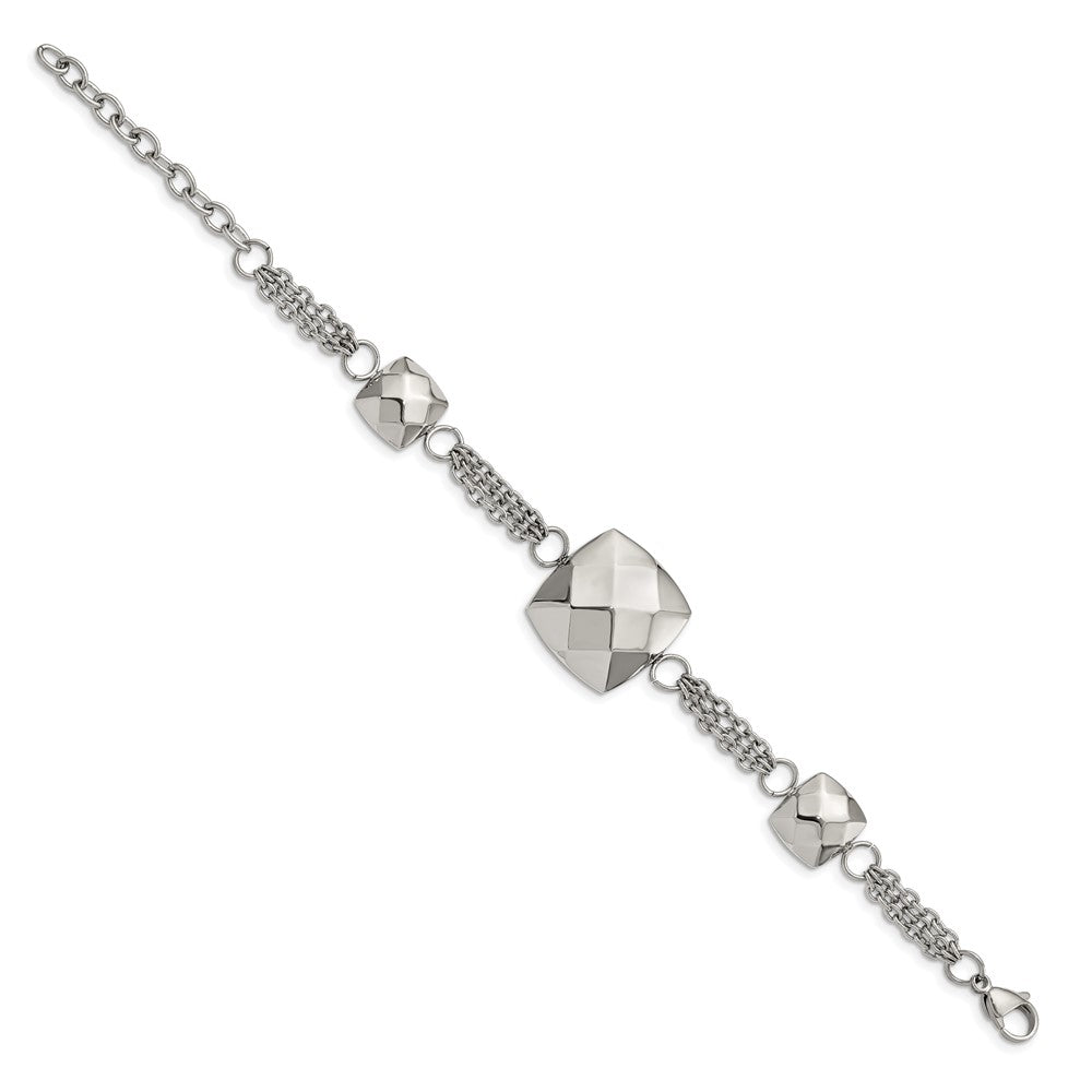 7.25 Inch Stainless Steel Polished Hollow Squares 7.25In W/2In Ext. Bracelet