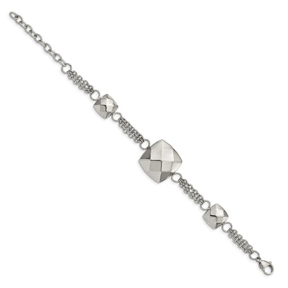 7.25 Inch Stainless Steel Polished Hollow Squares 7.25In W/2In Ext. Bracelet