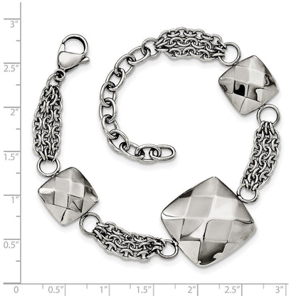 7.25 Inch Stainless Steel Polished Hollow Squares 7.25In W/2In Ext. Bracelet