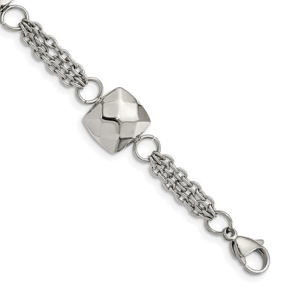 7.25 Inch Stainless Steel Polished Hollow Squares 7.25In W/2In Ext. Bracelet