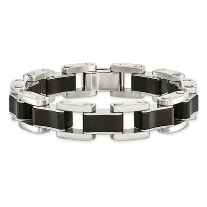 Stainless Steel Chisel Polished With Black Rubber Inlay 8.5 Inch Link Bracelet