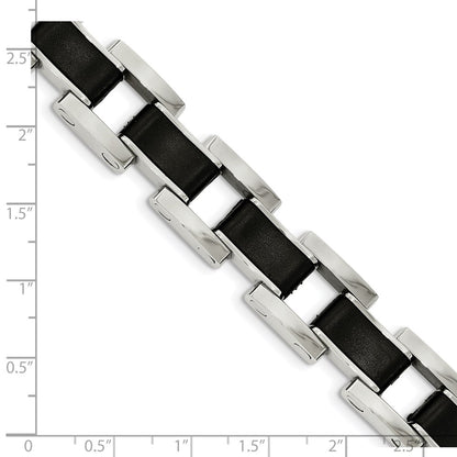 Stainless Steel Chisel Polished With Black Rubber Inlay 8.5 Inch Link Bracelet