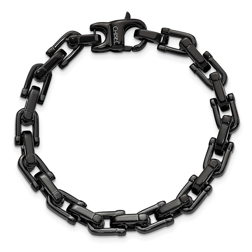 Stainless Steel Chisel Polished Black Ip-Plated 8.5 Inch Fancy Link Bracelet