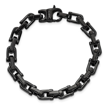 Stainless Steel Chisel Polished Black Ip-Plated 8.5 Inch Fancy Link Bracelet