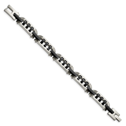8 Inch Stainless Steel Brushed And Polished Black Ip-Plated 8In Bracelet