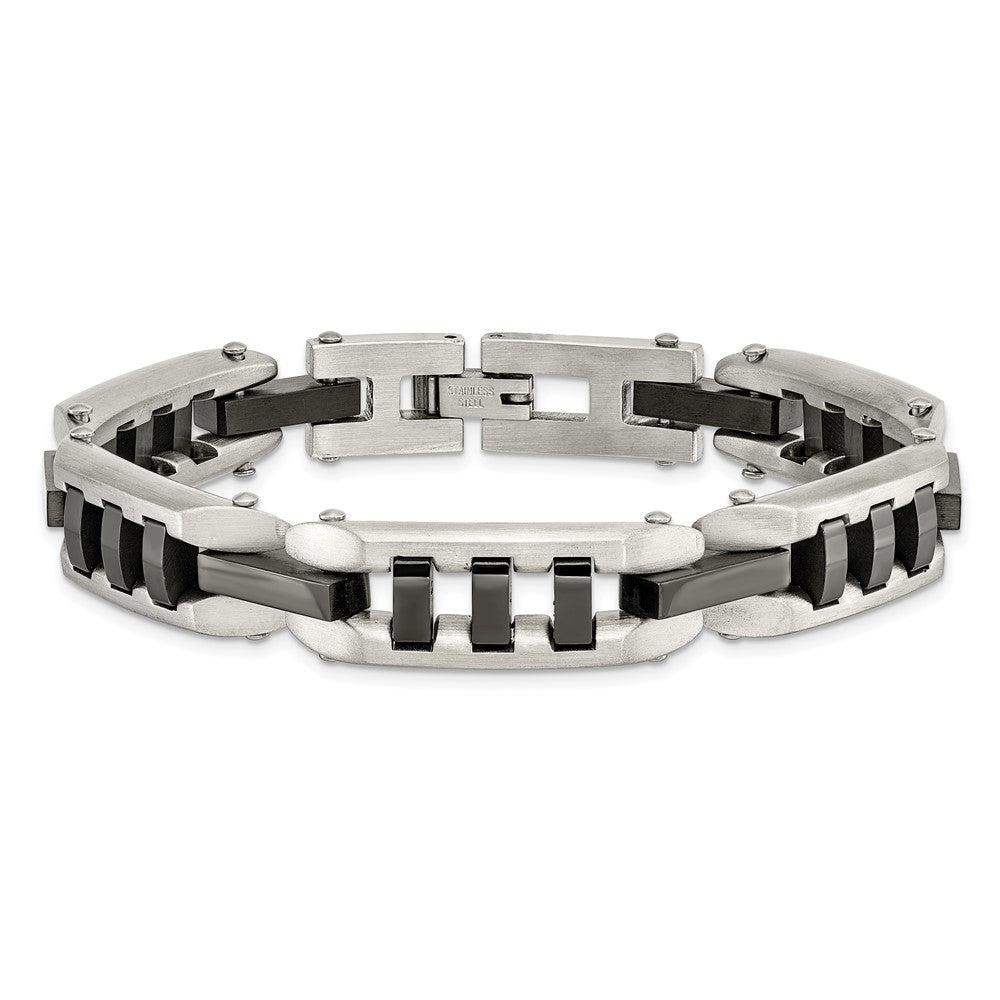 8 Inch Stainless Steel Brushed And Polished Black Ip-Plated 8In Bracelet