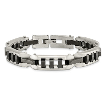8 Inch Stainless Steel Brushed And Polished Black Ip-Plated 8In Bracelet