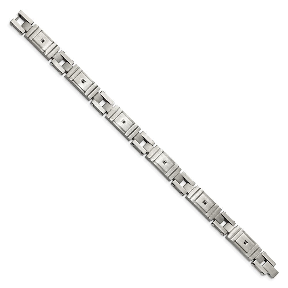 Stainless Steel Chisel Antiqued And Brushed With Black Cz 8.75 Inch Link Bracelet