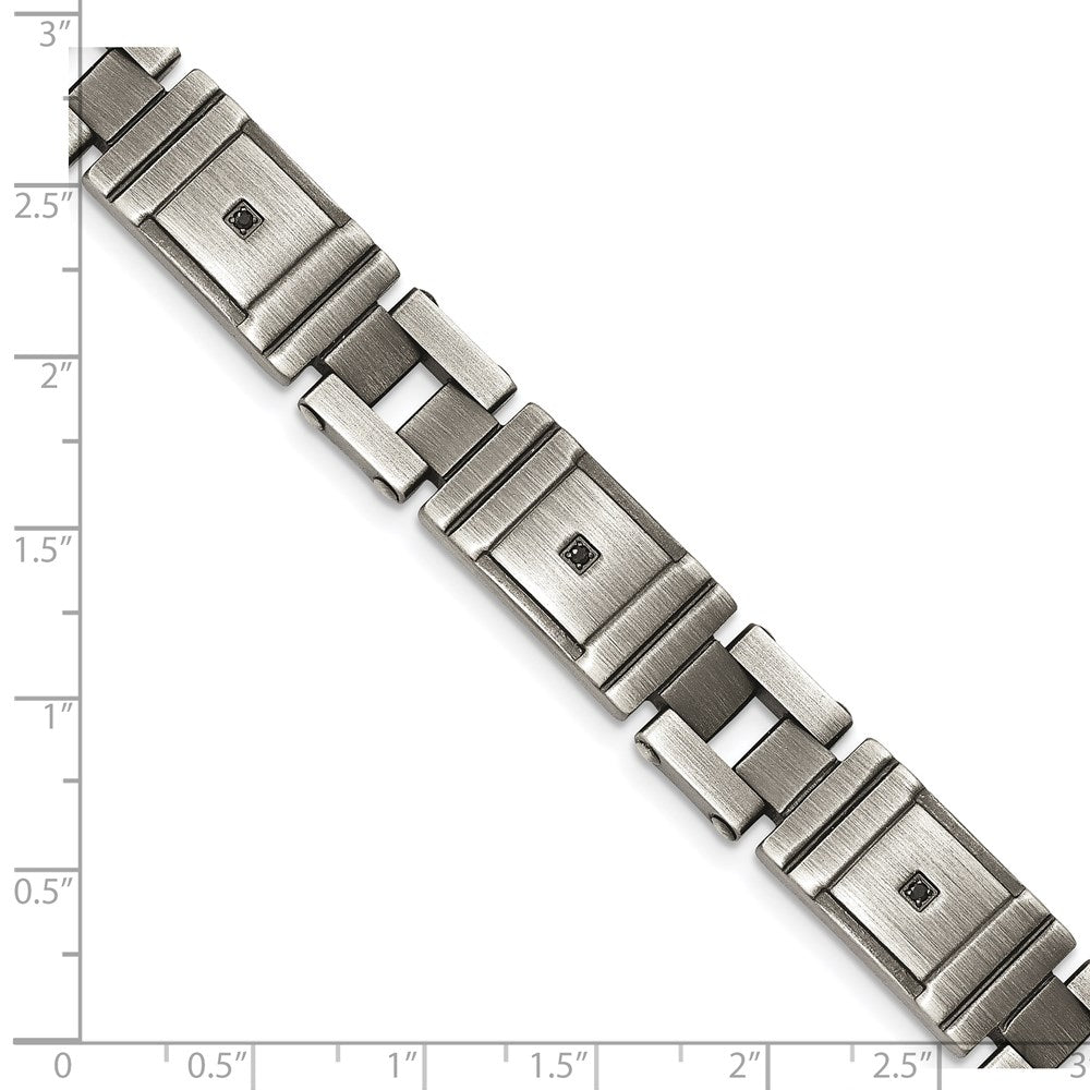 Stainless Steel Chisel Antiqued And Brushed With Black Cz 8.75 Inch Link Bracelet