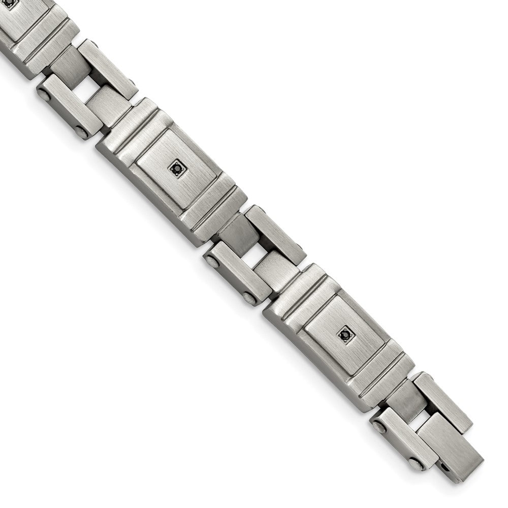 Stainless Steel Chisel Antiqued And Brushed With Black Cz 8.75 Inch Link Bracelet