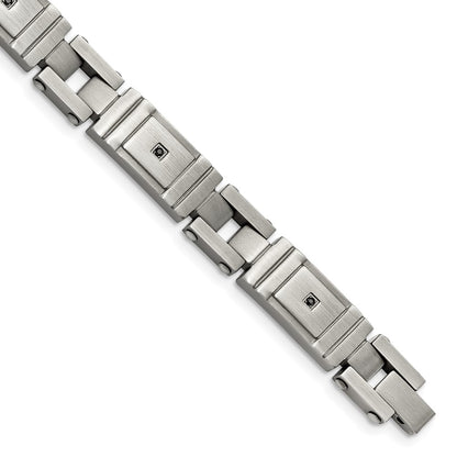 Stainless Steel Chisel Antiqued And Brushed With Black Cz 8.75 Inch Link Bracelet