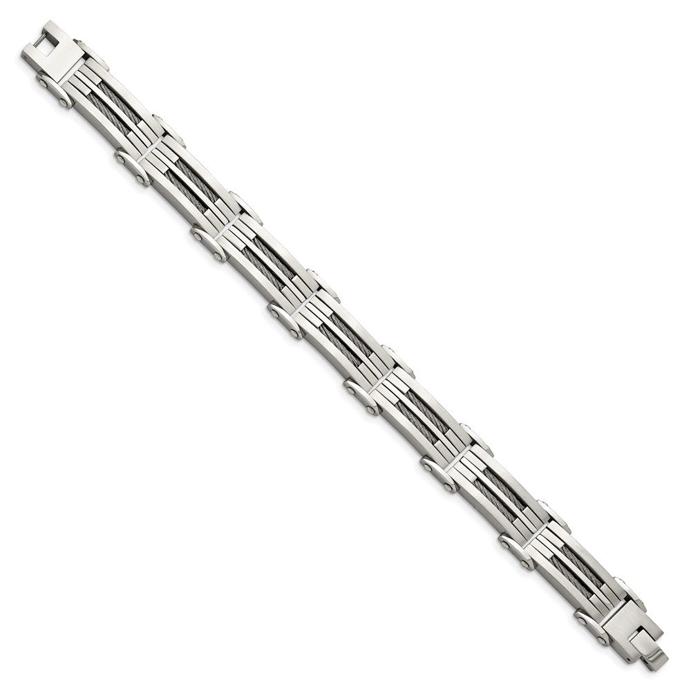 Stainless Steel Chisel Brushed And Polished With Cable Inlay 8.5 Inch Bracelet