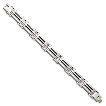 Stainless Steel Chisel Brushed And Polished With Cable Inlay 8.5 Inch Bracelet