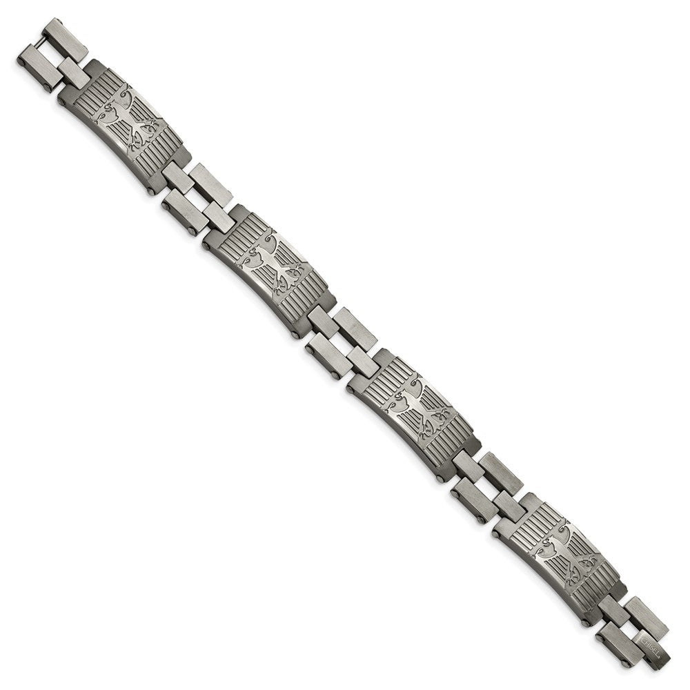 Stainless Steel Chisel Antiqued And Brushed 8.5 Inch Eagle Link Bracelet