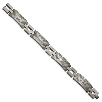 Stainless Steel Chisel Antiqued And Brushed 8.5 Inch Eagle Link Bracelet