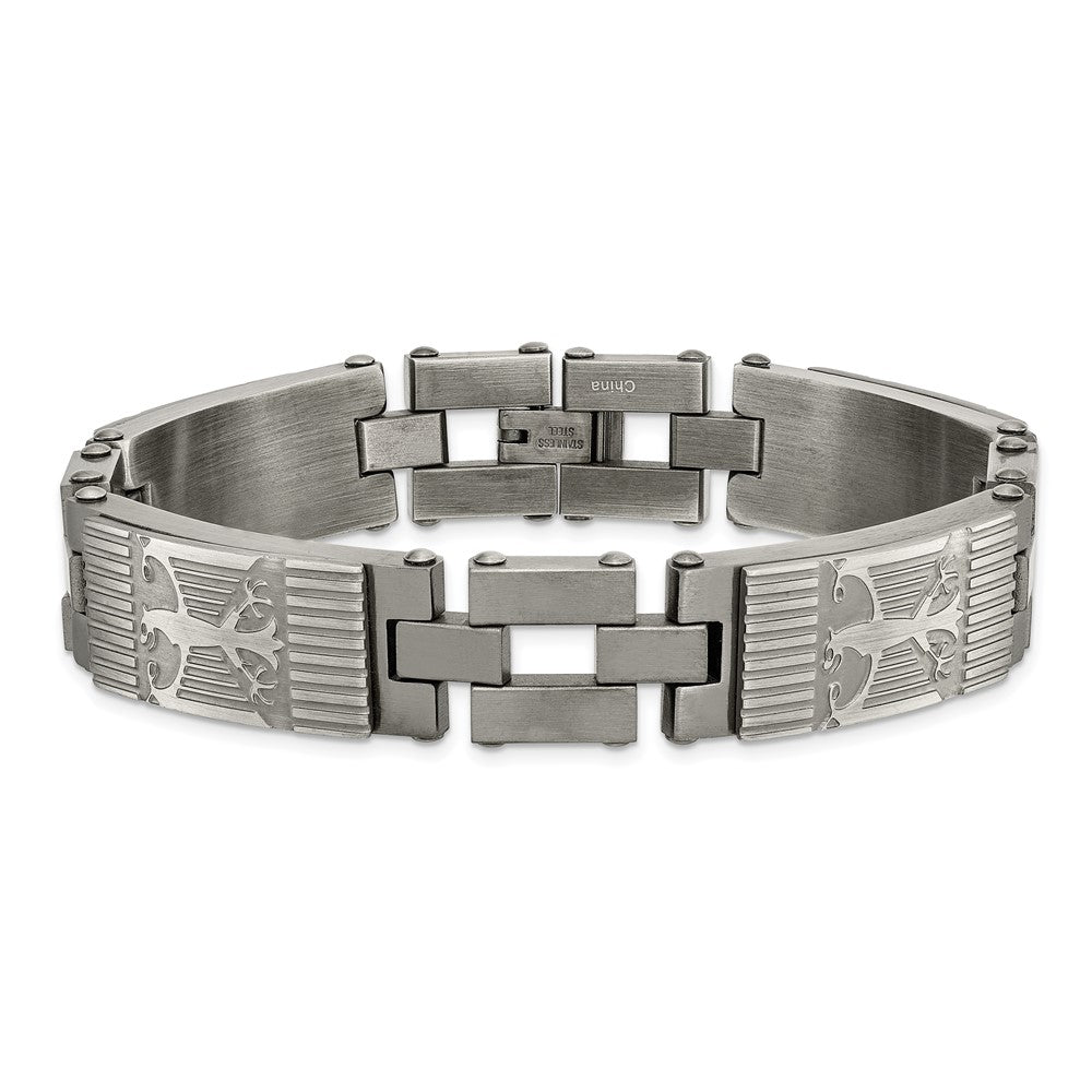Stainless Steel Chisel Antiqued And Brushed 8.5 Inch Eagle Link Bracelet