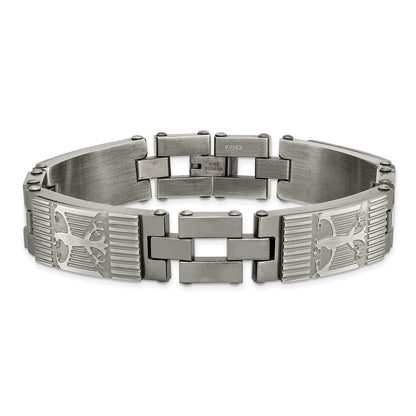 Stainless Steel Chisel Antiqued And Brushed 8.5 Inch Eagle Link Bracelet