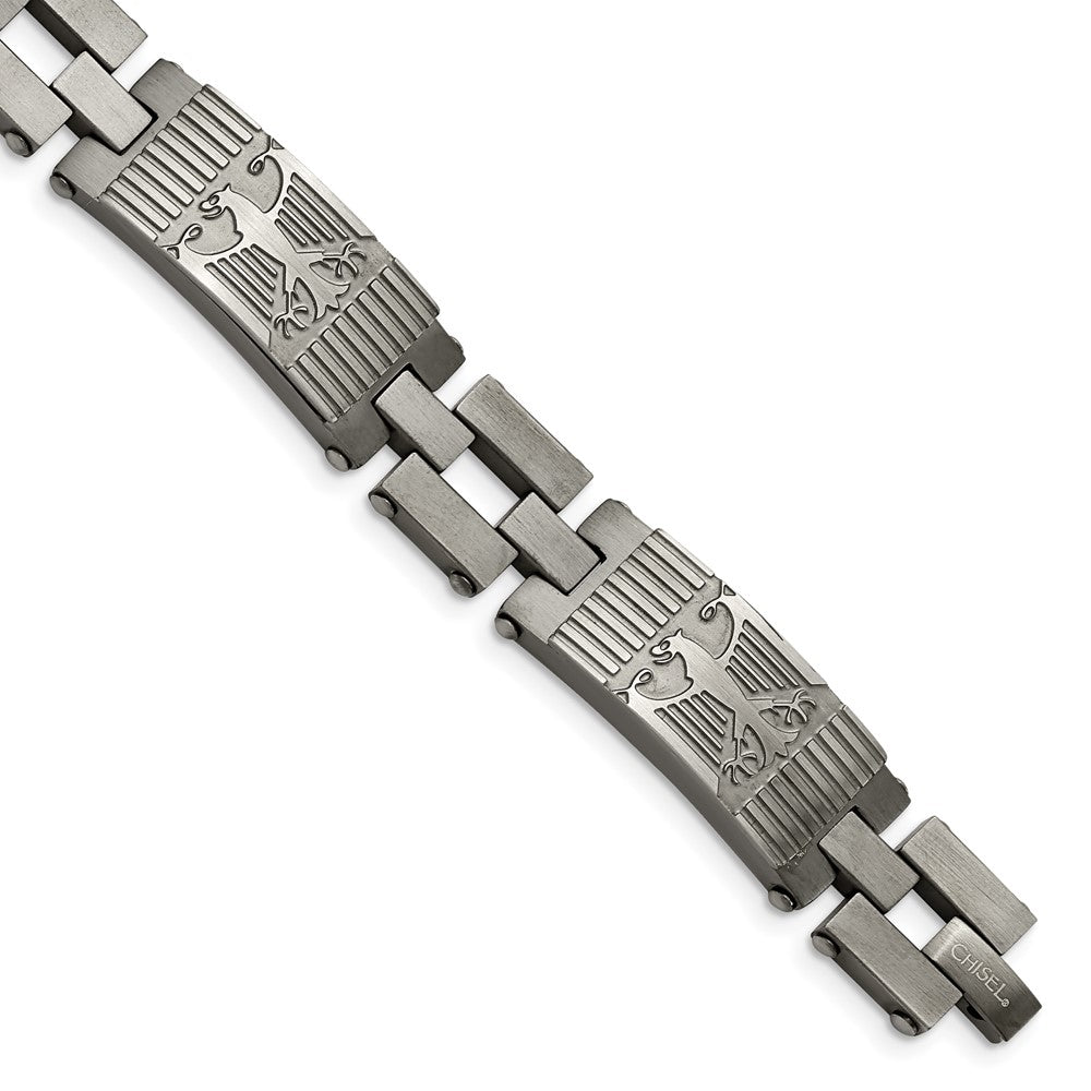 Stainless Steel Chisel Antiqued And Brushed 8.5 Inch Eagle Link Bracelet