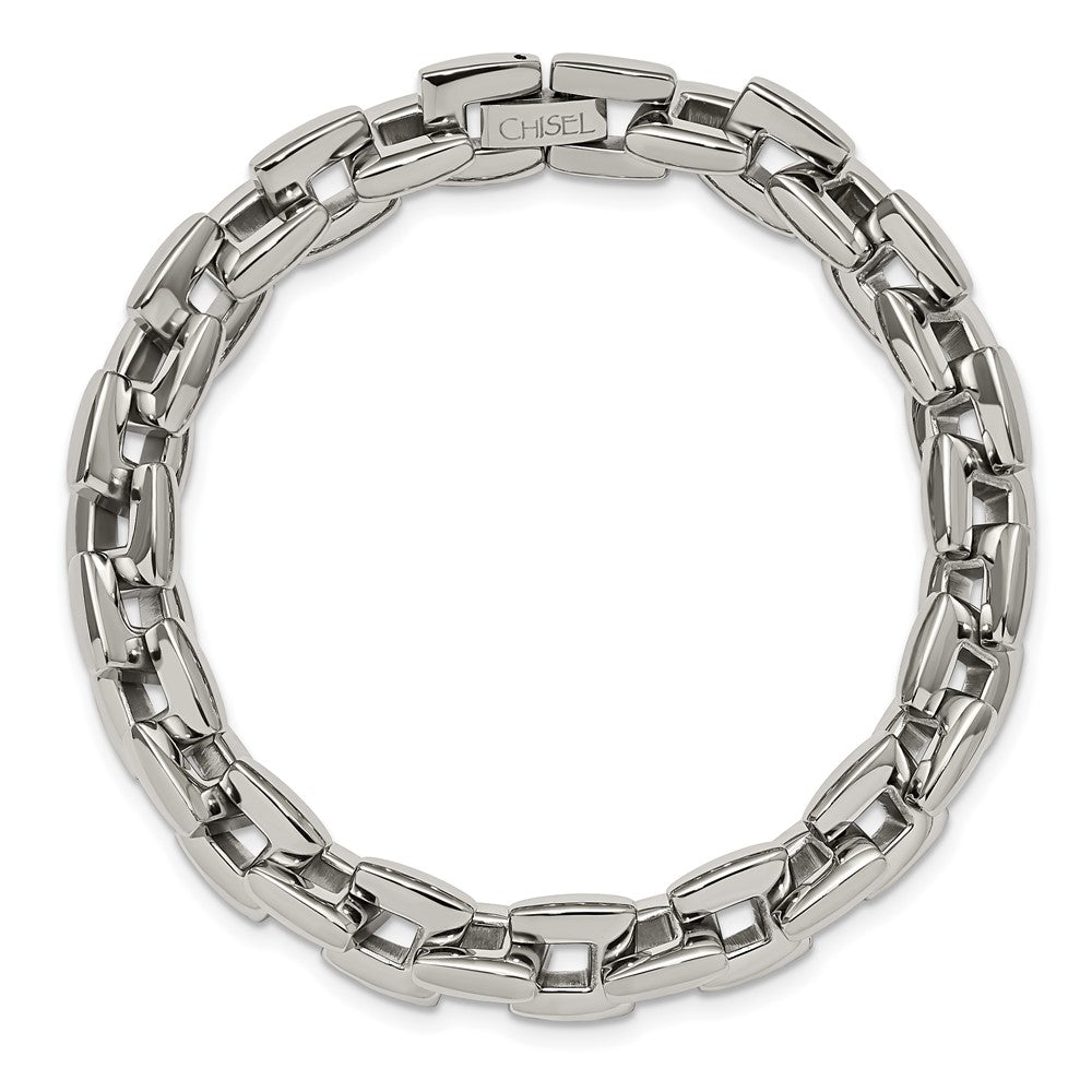 Stainless Steel Chisel Polished 9 Inch Square Link Bracelet