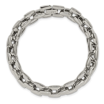 Stainless Steel Chisel Polished 9 Inch Square Link Bracelet