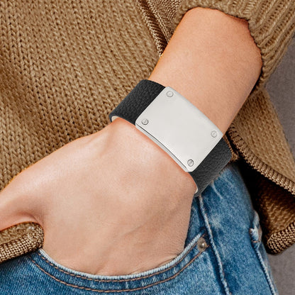 8.5 Inch Stainless Steel Polished Black Leather Adjustable 8.5In Id Bracelet