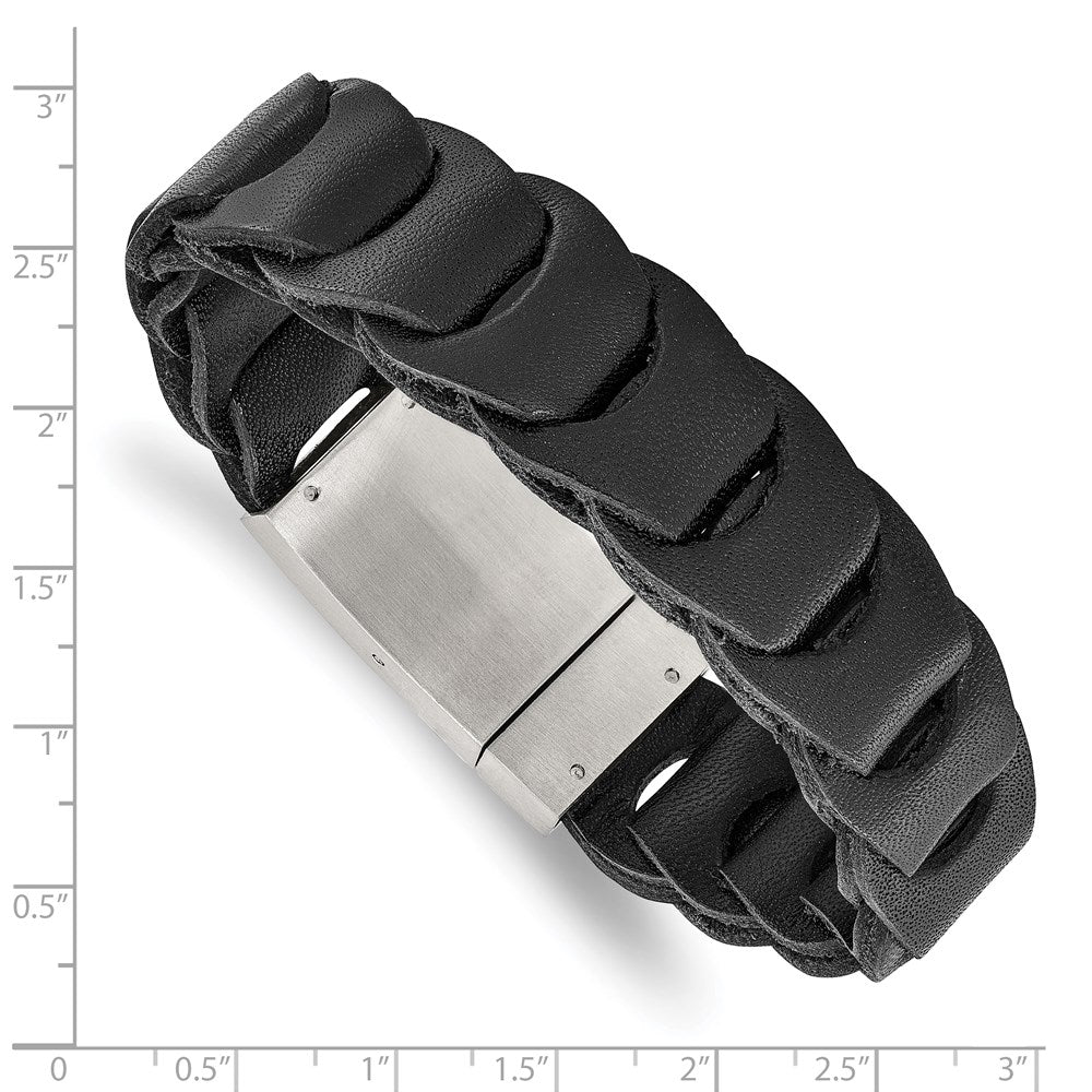 8.25 Inch Stainless Steel Brushed Black Leather 8.25In Bracelet