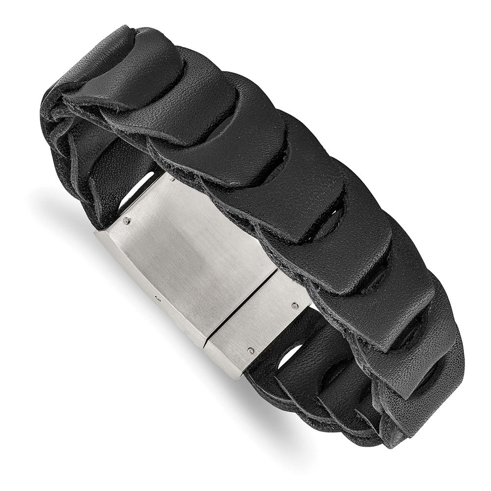 8.25 Inch Stainless Steel Brushed Black Leather 8.25In Bracelet