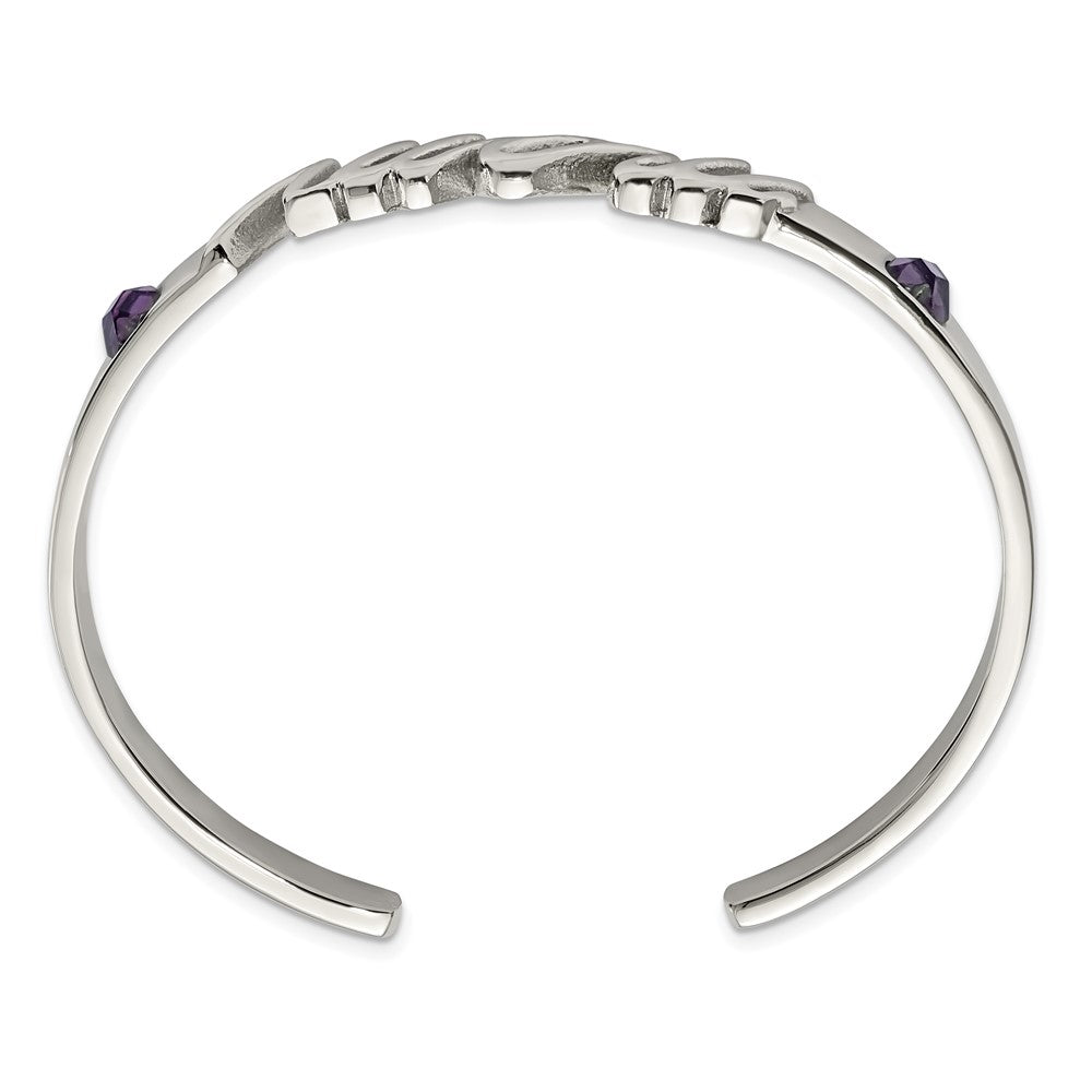 Stainless Steel Polished W/Purple Cz Mom Bangle