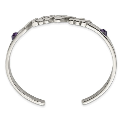 Stainless Steel Polished W/Purple Cz Mom Bangle