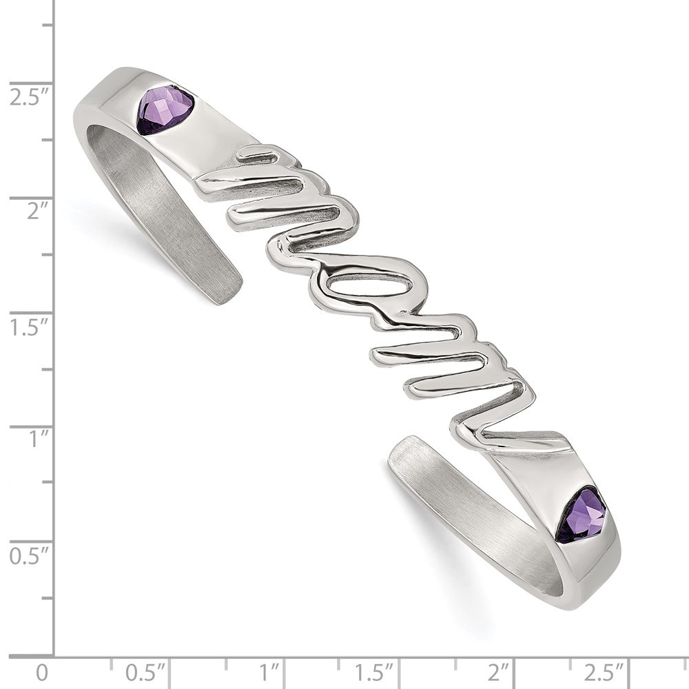 Stainless Steel Polished W/Purple Cz Mom Bangle