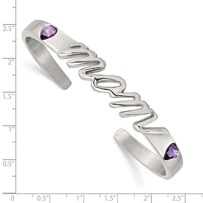 Stainless Steel Polished W/Purple Cz Mom Bangle