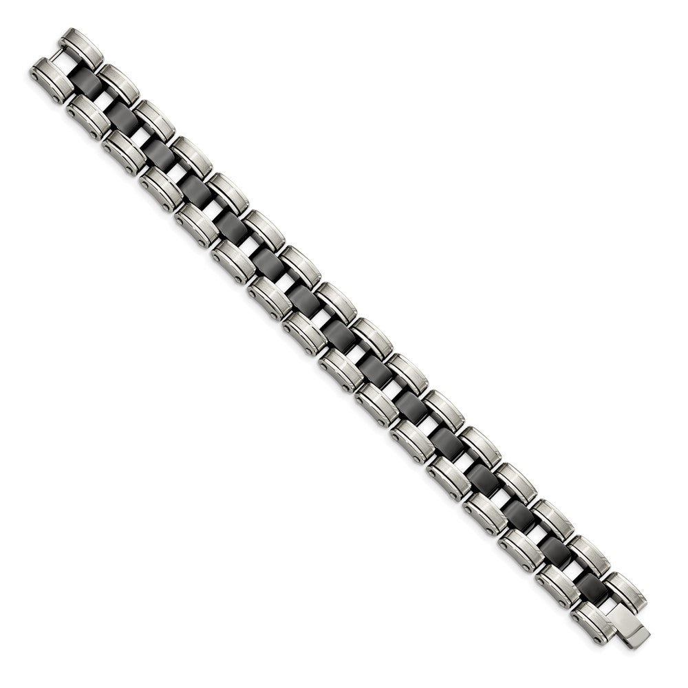 Stainless Steel Chisel Brushed And Polished With Black Ceramic 8.5 Inch Link Bracelet