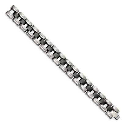 Stainless Steel Chisel Brushed And Polished With Black Ceramic 8.5 Inch Link Bracelet