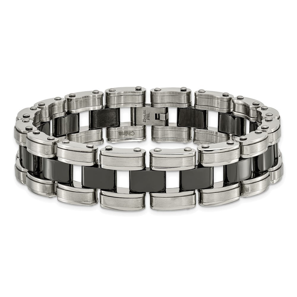 Stainless Steel Chisel Brushed And Polished With Black Ceramic 8.5 Inch Link Bracelet