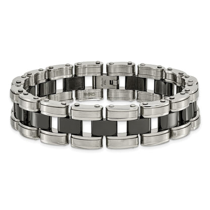 Stainless Steel Chisel Brushed And Polished With Black Ceramic 8.5 Inch Link Bracelet