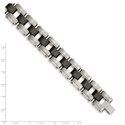 Stainless Steel Chisel Brushed And Polished With Black Ceramic 8.5 Inch Link Bracelet