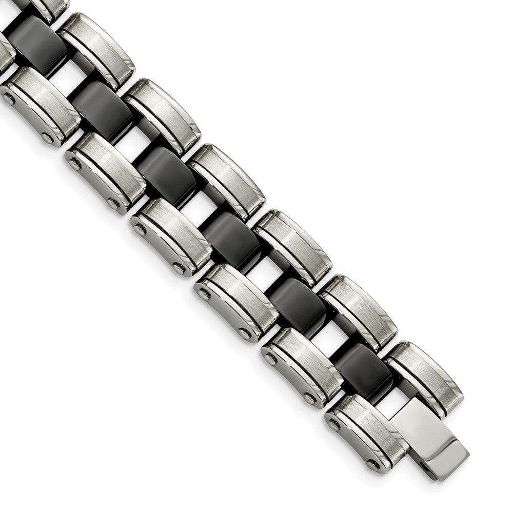 Stainless Steel Chisel Brushed And Polished With Black Ceramic 8.5 Inch Link Bracelet