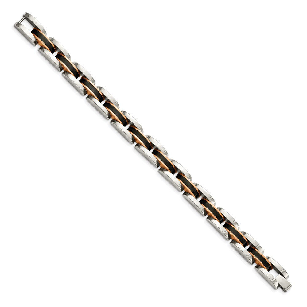 9 Inch Chisel Stainless Steel Polished Black And Rose Ip-Plated 8.5 Link Bracelet