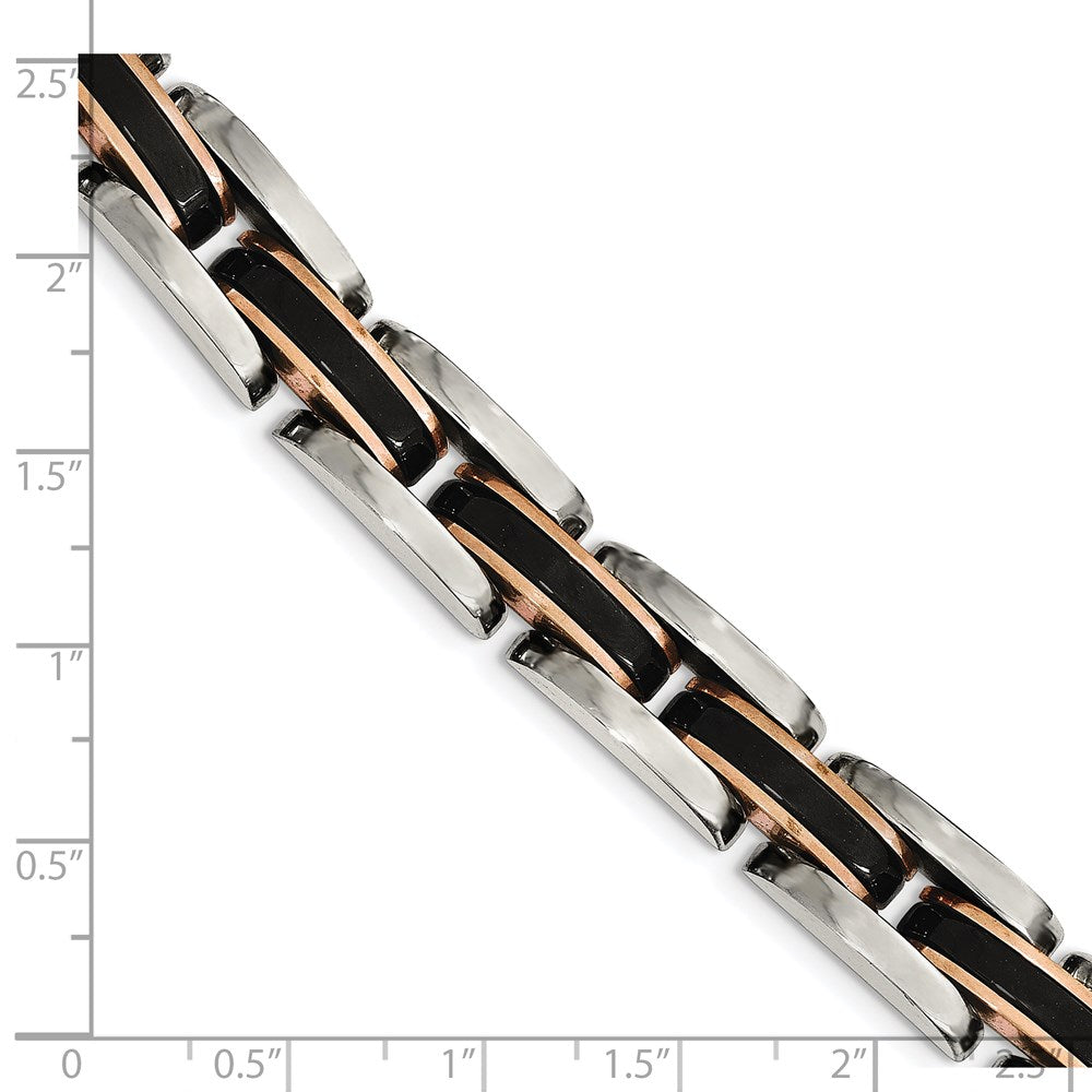 9 Inch Chisel Stainless Steel Polished Black And Rose Ip-Plated 8.5 Link Bracelet