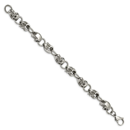 Stainless Steel Chisel Polished Skull Link 8.75 Inch Bracelet