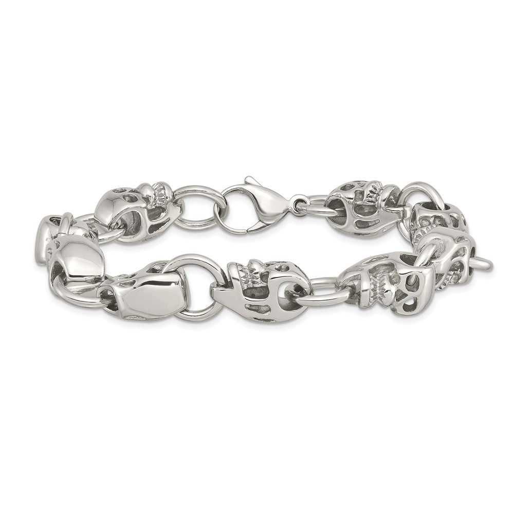 Stainless Steel Chisel Polished Skull Link 8.75 Inch Bracelet