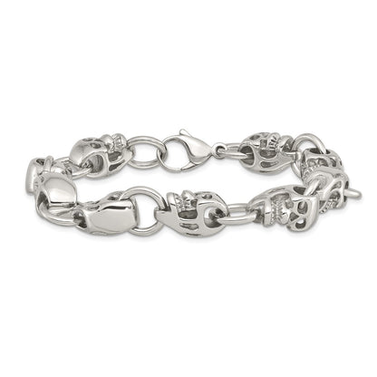Stainless Steel Chisel Polished Skull Link 8.75 Inch Bracelet
