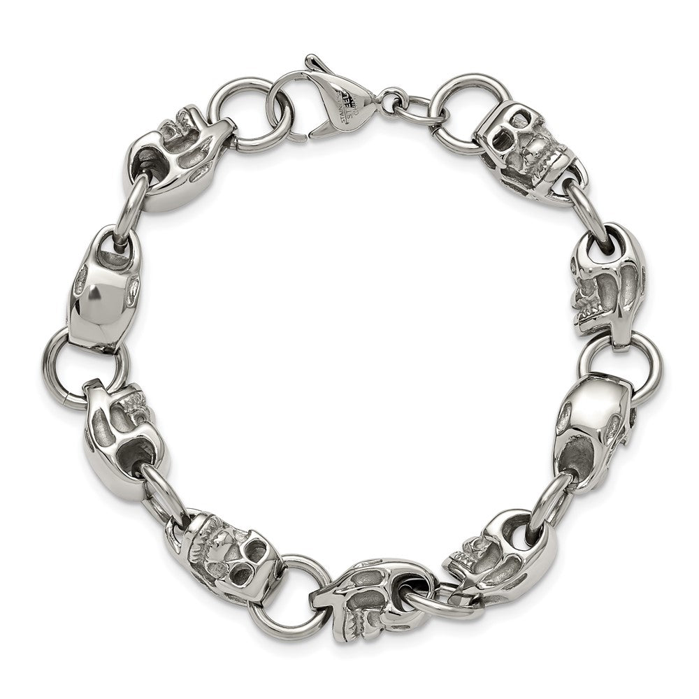 Stainless Steel Chisel Polished Skull Link 8.75 Inch Bracelet