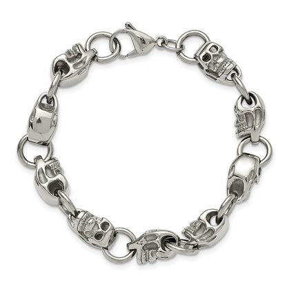 Stainless Steel Chisel Polished Skull Link 8.75 Inch Bracelet