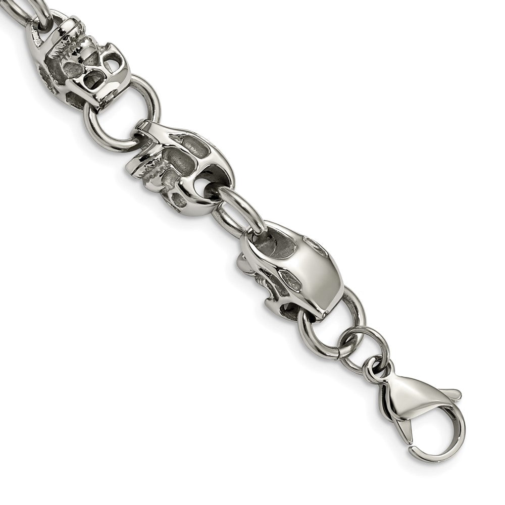 Stainless Steel Chisel Polished Skull Link 8.75 Inch Bracelet