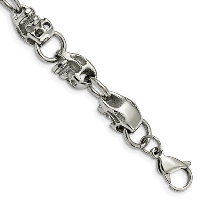 Stainless Steel Chisel Polished Skull Link 8.75 Inch Bracelet