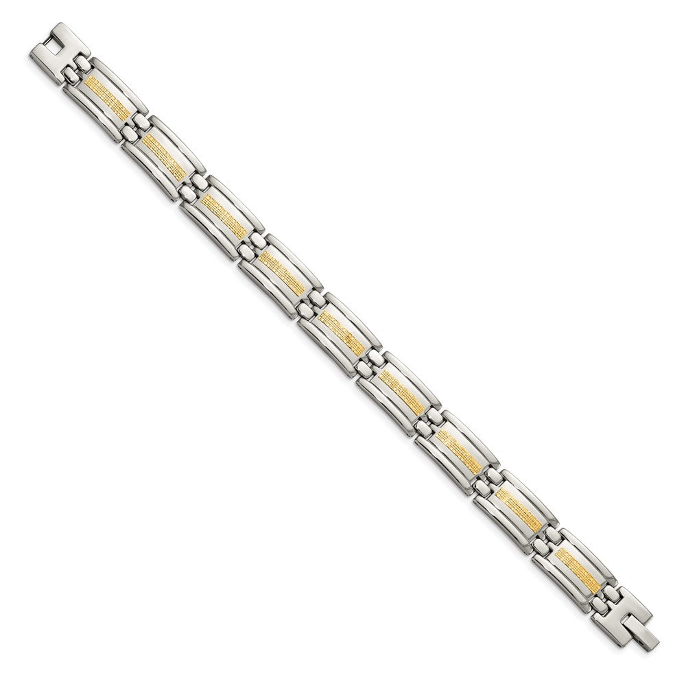 Stainless Steel Chisel Polished With 14K Gold Inlay 8.75 Inch Link Bracelet